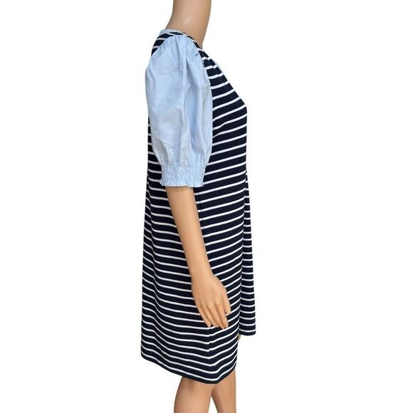Loft cotton blend striped dress mixed media v-neck size L - Picture 3 of 8
